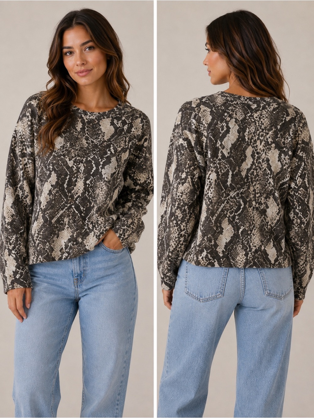CeCe Snakeskin Python Print Crewneck Sweater - Size Medium - NWT